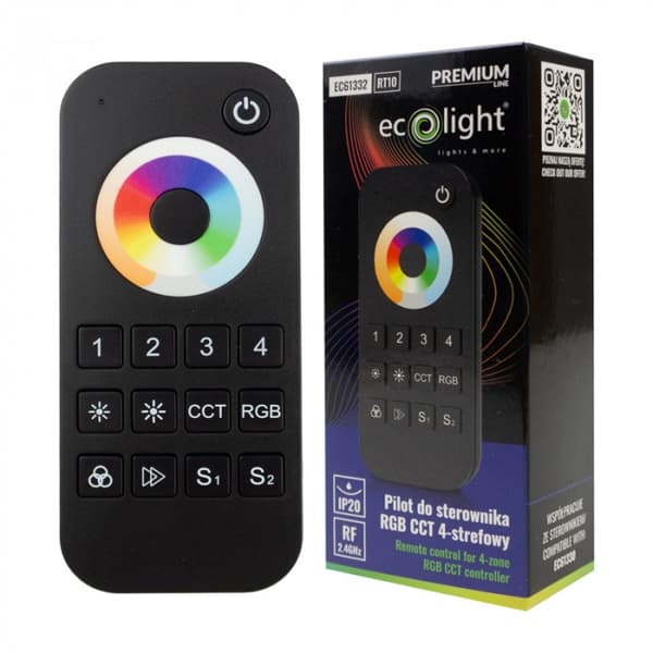 LED-bånds fjernbetjening RT10 til RGB+CCT 4-zone touch-controller sort Ecolight
