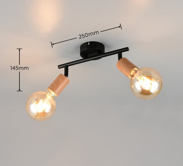 Rustik loftspot sort skinne trædetaljer 2xE27 10W LAMEGO RL