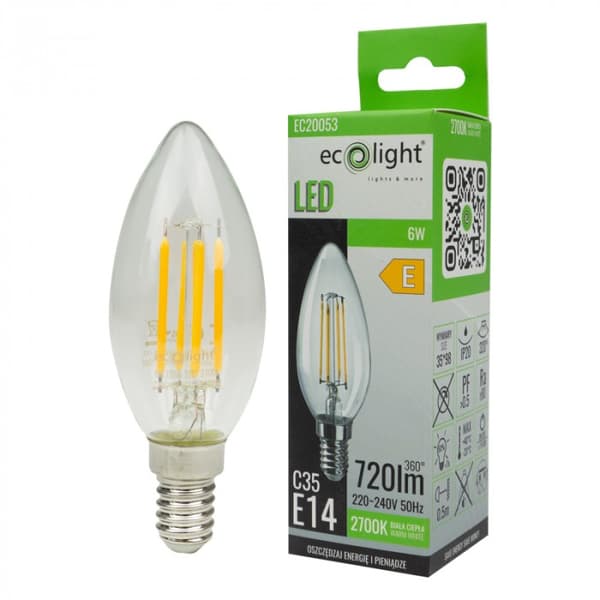 Flimmerfri LED-glødepære E14 6W 2700K 720lm Ecolight
