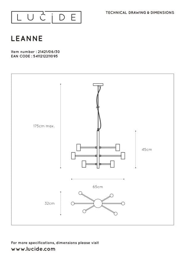 Lucide E27 60W LEANNE Lysekrone 21421/06/30