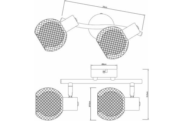 Loftlampe sort dobbelt guldnet skærm Loretto 2xE14 40W REA830702-30 Reality