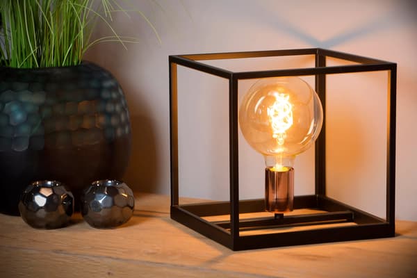 Bordlampe sort kobber terning E27 Arthur Lucide