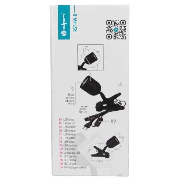 Bordlampe med klemme justerbar sort LED 4W DPM