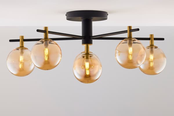 Loftlampe moderne sort-guld glaskugler rav 6xG9 14W FIGARO Jupiter