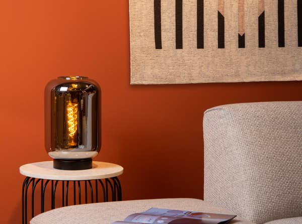 Bordlampe sort glas E27 Joanet Lucide
