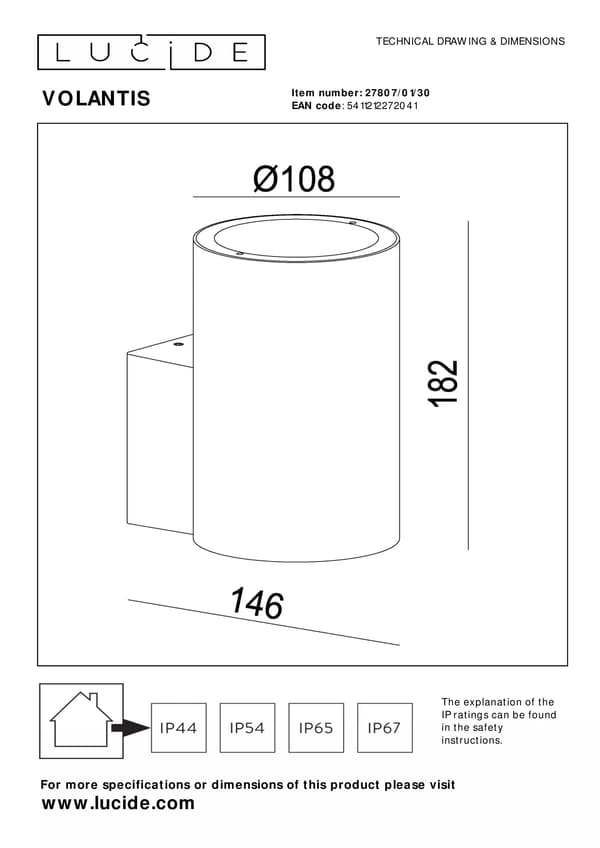 Ulkoseinävalaisin musta E27 40W VOLANTIS Lucide