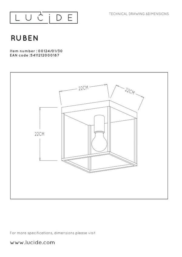 Loftlampe Lucide E27 40W RUBEN 00124/01/30