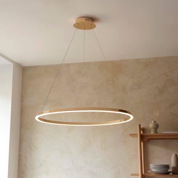 Moderne pendellampe Ø80cm guld ring LED 43.5W STATEN Endon