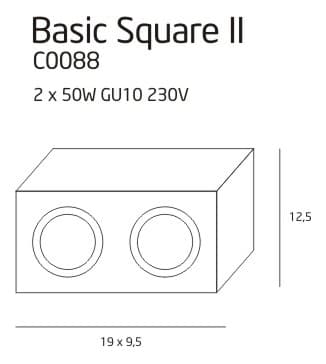 Hvid dobbelt rektangulær loftspot BASIC SQUARE 2xGU10 50W C0088 Maxlight