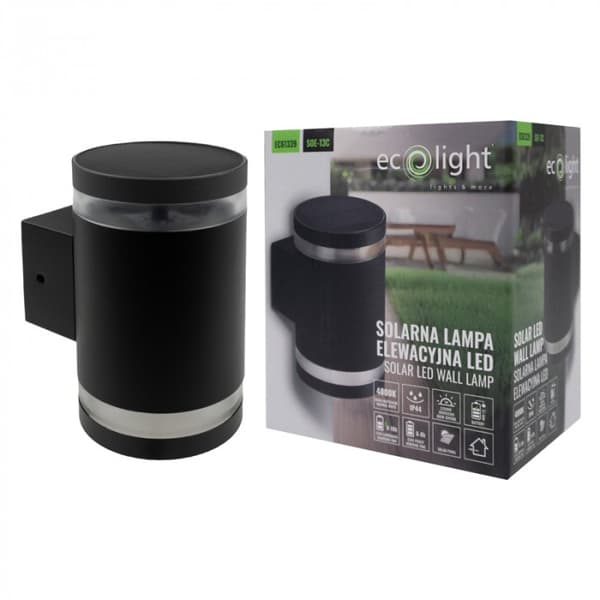 Rund sort LED solcelle væglampe 0.6W skumringssensor Ecolight