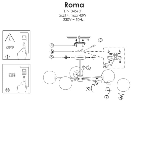 Pendellampe Roma 5xE14 sort LP-1345/5P BK Light Prestige