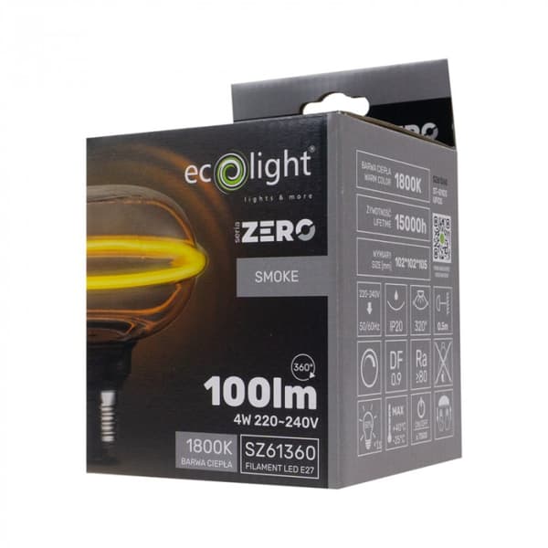 Himmennettävä UFO-savulasinen koristelamppu ZERO-SARJA 4W 100lm E27 G103 Ecolight