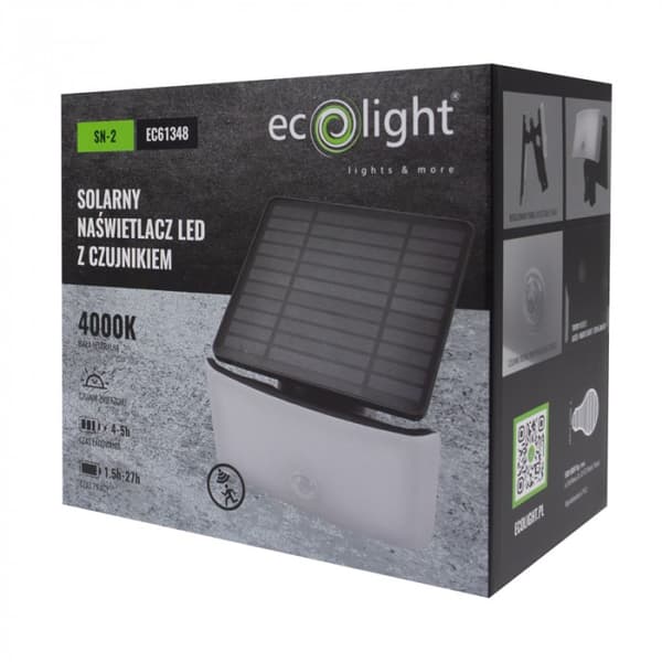 LED solcellslampa 0.2W PIR rörelsesensor svart-vit justerbar panel Ecolight