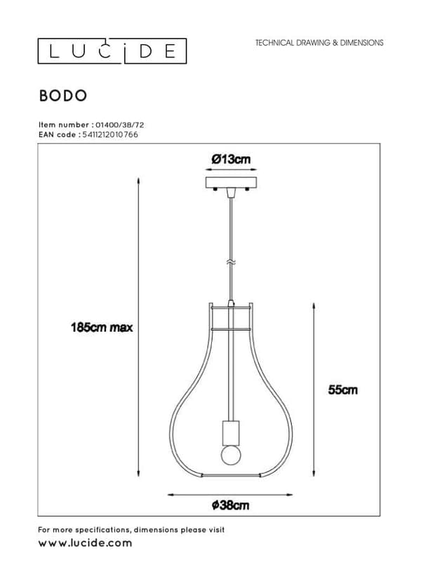 Lucide E27 60W BODO Pendellampe 01400/38/72