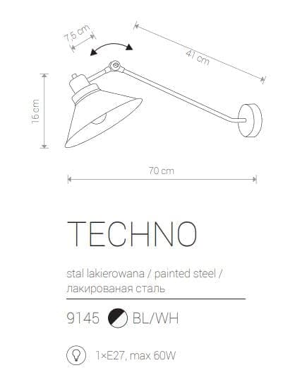 LED væglampe Nowodvorski TECHNO sort, stål 9145