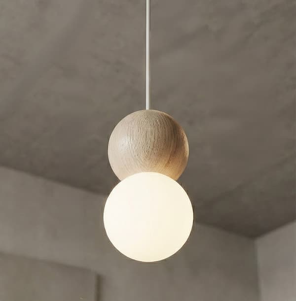 Hänglampa modern vit-beige trä- och glaskulor 6xG9 8W LOOP Emibig