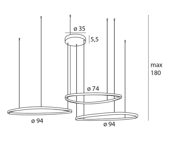 Moderne kobberbørstet pendellampe 3 LED-ringe 130W CAYENNE Maxlight