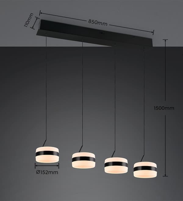 Moderne sort pendellampe med små LED-ringe 8W DIOS Trio