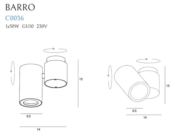 Modern rörlig takspotlight rund vit 1xGU10 50W BARRO Maxlight
