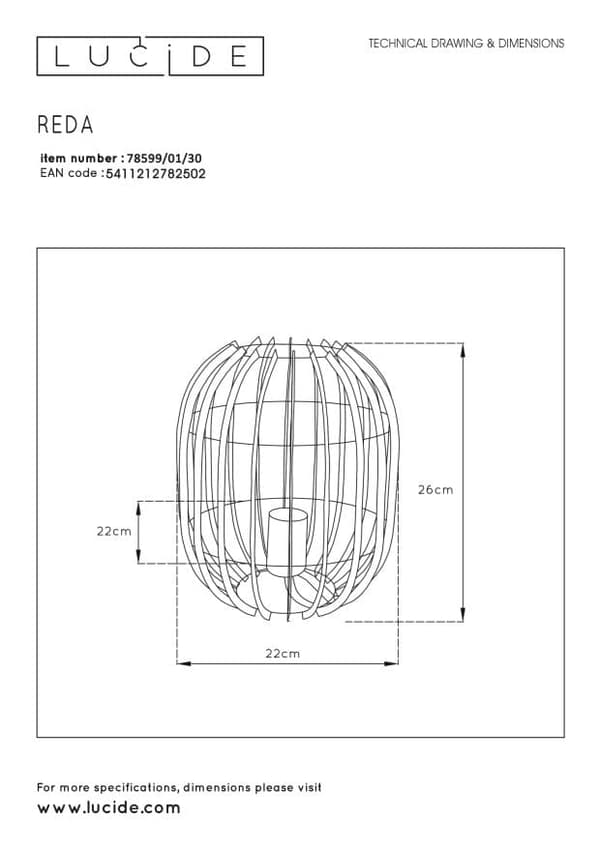 BORDLAMPE Lucide E27 40W REDA 78599/01/30