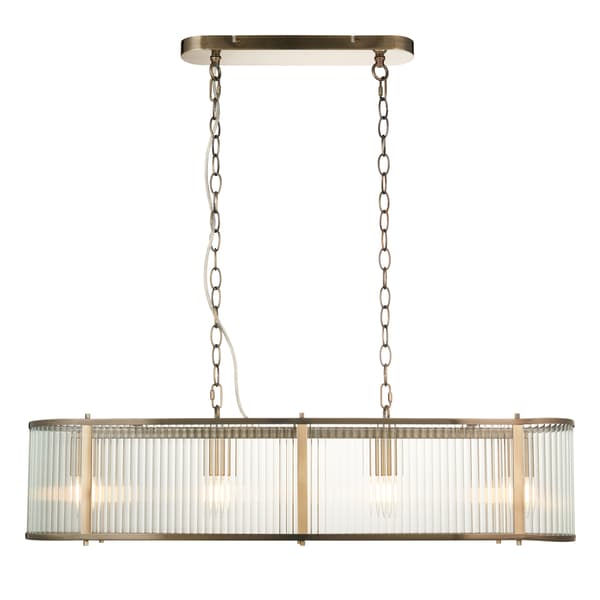 Art deco aflang antik messing rillet pendel 4xE14 6W RIDGETON Endon