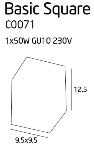 Kattospotti musta neliö 9,5 cm BASIC SQUARE 1xGU10 50W C0071 Maxlight