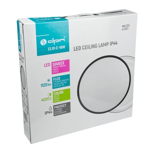 Rund svart LED badrumsplafond 18W IP44 DPM