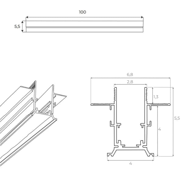Maxlight infälld magnetisk skena 1 meter vit