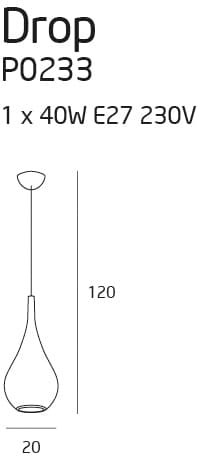 Sort dråbeformet pendellampe DROP 1xE27 40W P0233 Maxlight