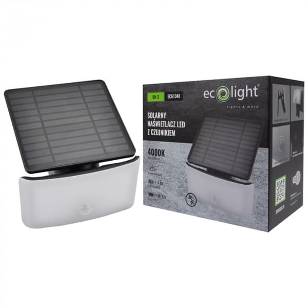 LED solcellslampa 0.2W PIR rörelsesensor svart-vit justerbar panel Ecolight