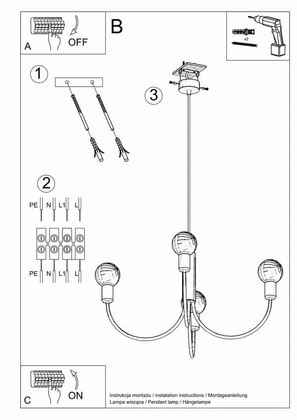 Lysekrone PICCOLO 3 sort fra Sollux Lighting model SL.0856