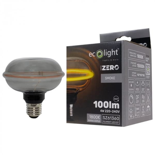 Himmennettävä UFO-savulasinen koristelamppu ZERO-SARJA 4W 100lm E27 G103 Ecolight