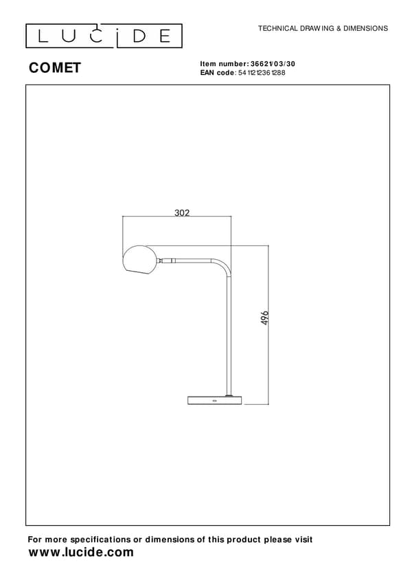 Bordlampe sort LED-spot 3W Comet Lucide