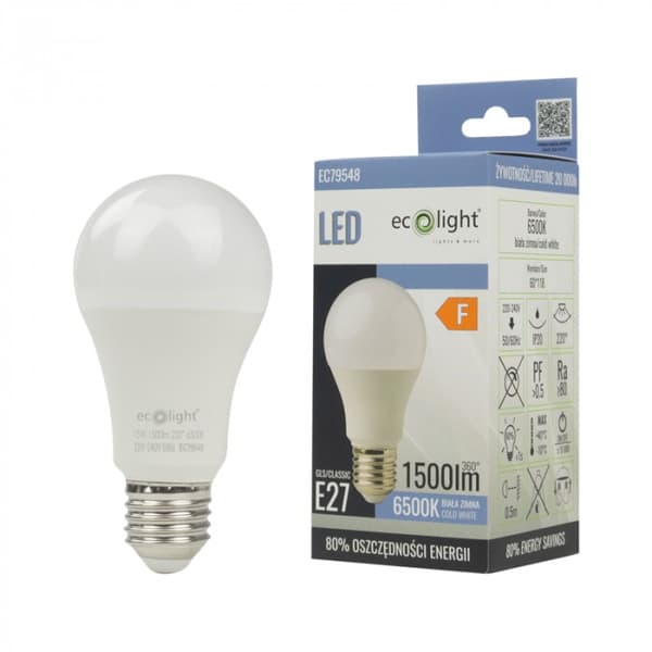Ecolight välkkymätön LED-pallolamppu E27 15W 6500K 1350lm