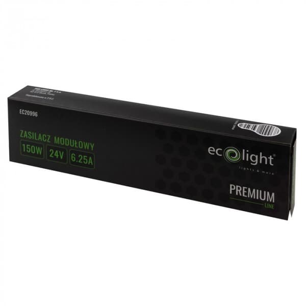Strømforsyning til LED-strip modulær slank transformer PREMIUM 150W 24V IP20 Ecolight