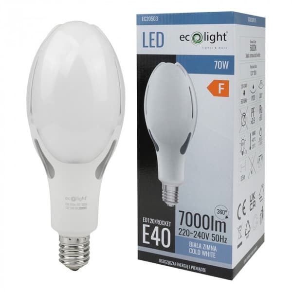 LED-katuvalolamppu erittäin tehokas E40 70W 6000K 7000lm Ecolight