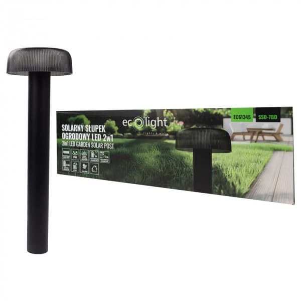 Solar havelampe sort stolpe 2i1 sort skærm USB-C LED 2.5W skumringssensor Ecolight