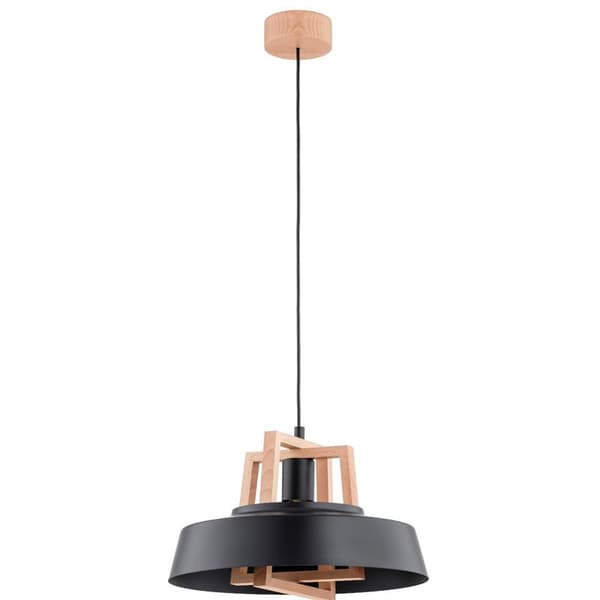 Klassisk sort loftlampe med træelementer BATUT 1xE27 15W ALF60943 Alfa