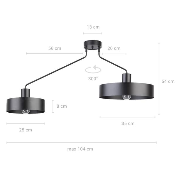 Loft moderne sort loftlampe på dobbeltarm Jumbo 2xE27 15W Sigma Lighting