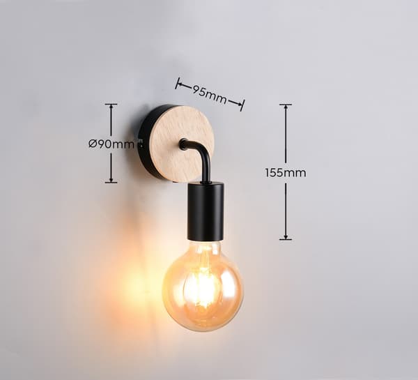 Væglampe minimalistisk sort træelement 1xE27 10W MERIDA RL