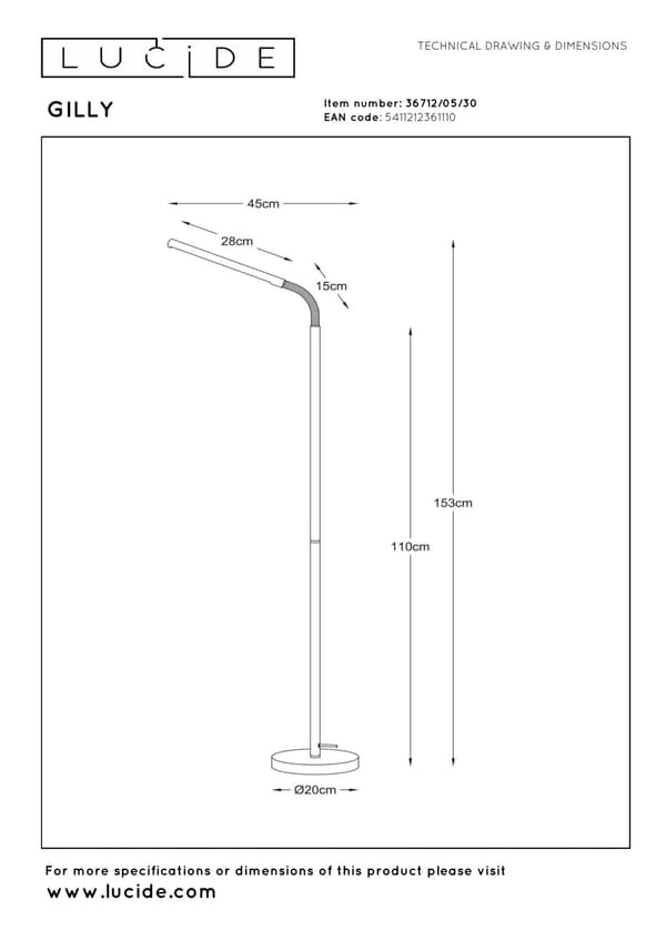 Gulvlampe moderne sort fleksibel arm LED 5W GILLY Lucide