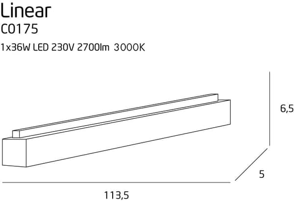 Loftlampe moderne sort skinne 113 cm dæmpbar LINEAR LED 36W C0175D Maxlight