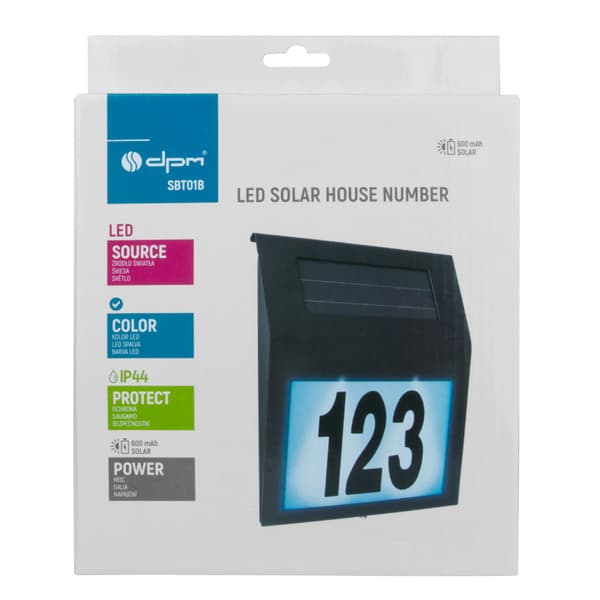 LED solcellelampe sort oplyst husnummer IP44 DPM