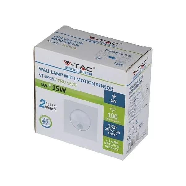 Trappbelysning 3W LED V-TAC Vit Rörelsesensor 230V VT-8035 neutral 100lm