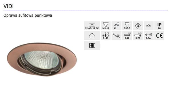 Loftarmatur Kanlux VIDI serie model 25996