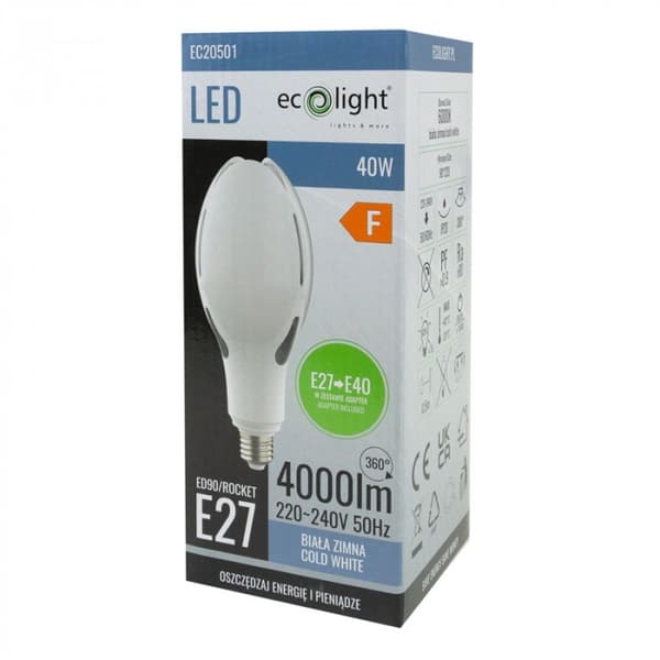 LED-katuvalolamppu erittäin tehokas E27 40W 6000K 4000lm E27 / E40 Ecolight
