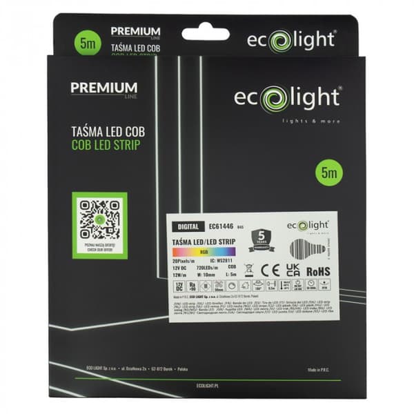 LED-strimmel 12V COB DIGITAL RGB 720 5m digital farverig Ecolight