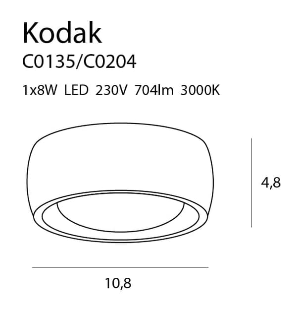 Moderne sort afrundet loftspot KODAK LED 8W C0204 Maxlight