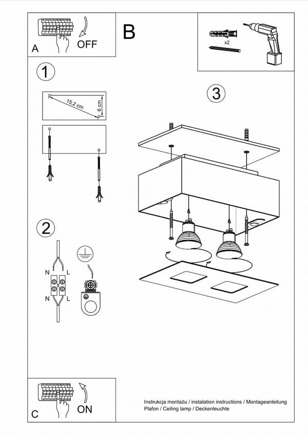 Loftlampe MONO 2 Hvid Sollux Lighting SL.0067