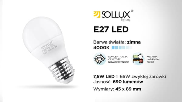 LED-pære E27 7,5W neutral Sollux Lighting SL.0969